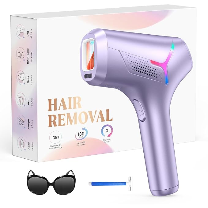LYSMOSKI Laser Hair Removal for Women and Men, At-Home IPL Hair Removal Device with 5.2 cm² Treatment Window, Nearly Painless, Visible Results in 2 Weeks, Full Body Treatment in 8 Minutes,Purple