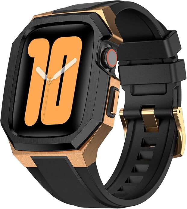 Luxury Metal Case with Band Compatible for Apple Watch 44mm 45mm 46mm 49mm,Men Rugged Protective Bumper Cover with Soft Silicone Strap for iWatch Series 11/10/9/8/7/6/SE3/SE2/SE/5/4 and Ultra 3/2/1 49mm