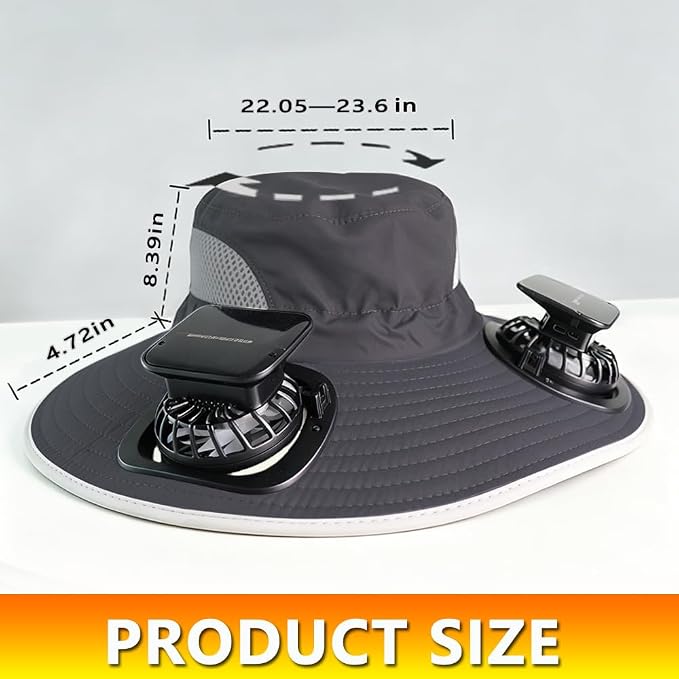 Solar Fan Hat Rechargeable 2Detachable Solar Fans,Water-Repellent Wide Brim Bucket Hat, Outdoor Camping Hiking Golf Sun Hat