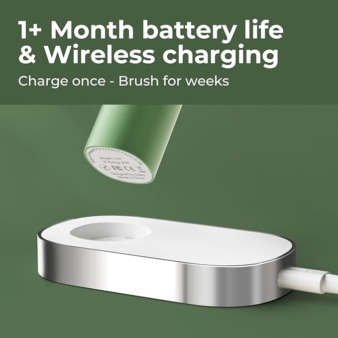 Oday Sonic Electric Toothbrush for Adults with Wall Mounted UV-Cleaning Toothbrush Holder and 4 Brush Heads, Wireless Charging, IPX7 Waterproof, 1 Month+ Battery, Green