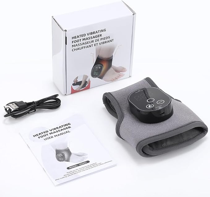 Foot Massager for Neuropathy Plantar Fasciitis Pain Relief, Foot Renew Ankle Massager, Ankle Heating Pad Heated Brace Wrap with 4 Heat Levels and 3 Vibration Modes for Women Men (Grey)