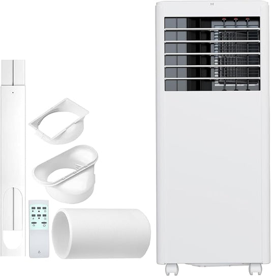 8000 BTU Portable Air Conditioner – 3-in-1 AC Unit with Cooling, Dehumidifier & Fan, Quiet Operation, 24H Timer, Remote Control & Window Kit – Covers Rooms Up to 350 Sq ft – White