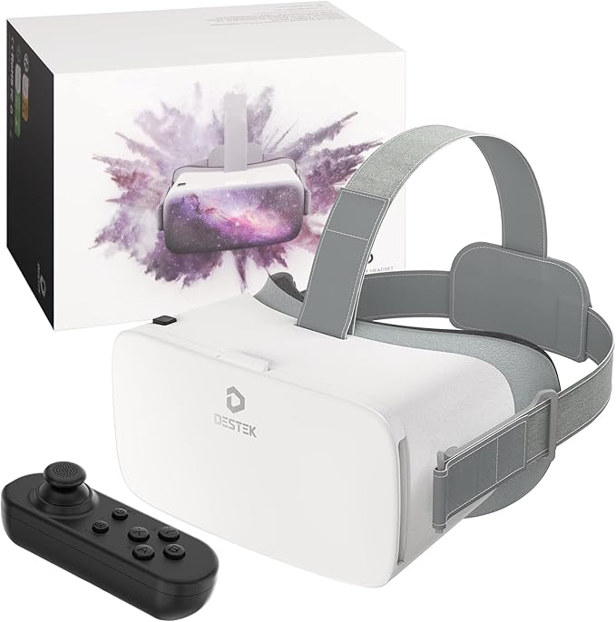 DESTEK V5 VR Headset for Kids & Phone (5.5-7.0in Screen) w/Controller & 128 Premium VR Apps, Touch Button for YouTube VR Movie,110° FOV Anti-Blue Light HD Lenses for iPhone & Samsung - White