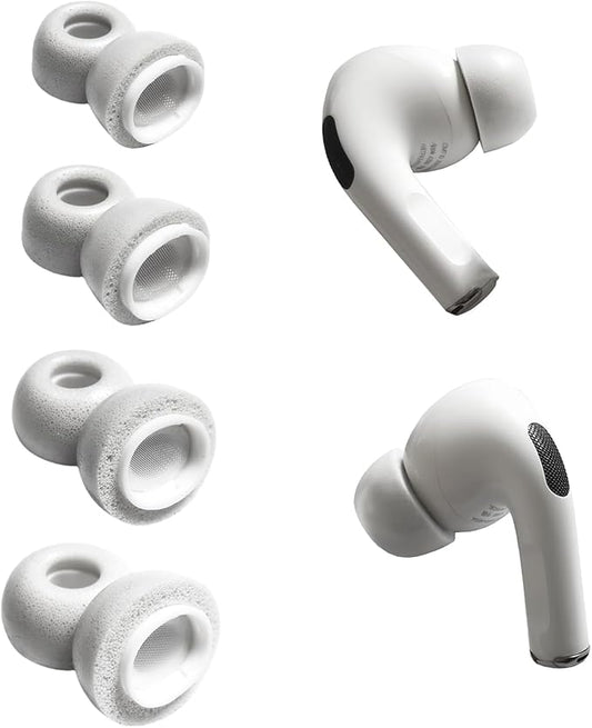 Memory Foam Ear Tips for AirPods Pro & AirPods Pro 2nd Gen, 4 Pairs XS/S/M/L White, Anti-Slip Noise Isolation Replacement Tips Fit Charging Case with Storage Box