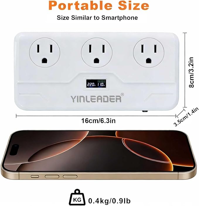 Yinleader Step Down 220V to 110V Voltage Converter Travel Adapter for Hair Straightener/Curling Iron with USB-C (20W PD) and UK/AU/EU Worldwide Plug Adapter (250W)