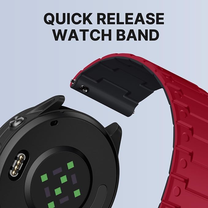 Bandletic 20mm Magnetic Watch Band, Quick Release Rugged Silicone Watch Strap Compatible with Garmin Forerunner 245 Watch Band, Soft Smartwatch Wristband Replacement Straps for Men Women, Red/Black