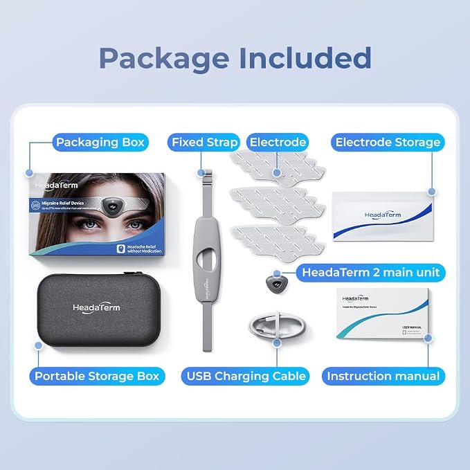 HeadaTerm-2 Migraine Relief Device e-TNS Technology Rechargeable Head Cap Treatment for migraine and Headache, Drug-Free, Clinically Proven, Fast-Acting, No Side Effects (1* HeadaTerm 2 +9*Electrodes)