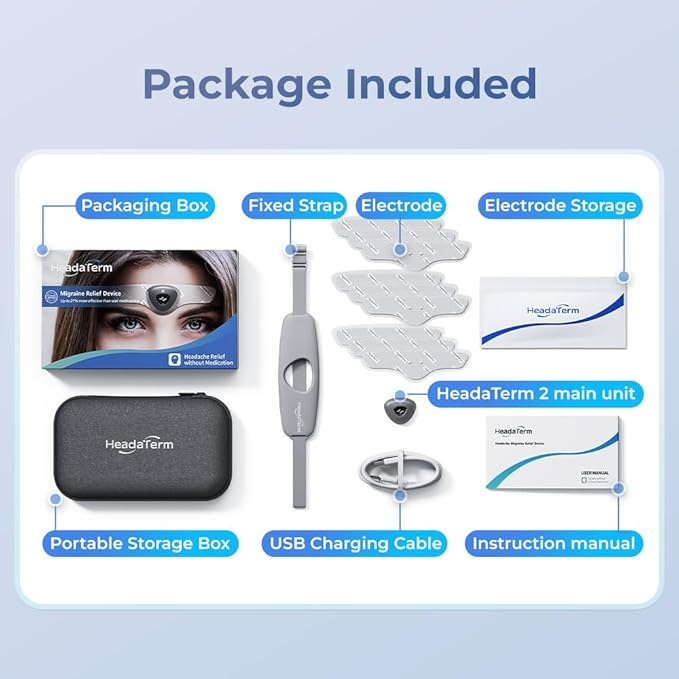 HeadaTerm-2 Migraine Relief Device e-TNS Technology Rechargeable Head Cap Treatment for migraine and Headache, Drug-Free, Clinically Proven, Fast-Acting, No Side Effects 2Pack