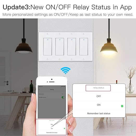 MoesGo WiFi Wall Push Button Smart Light Switch,Multi-Control, 2.4GHz WiFi Light Switches, Neutral Wire Required,Remote Control Smart Life/Tuya, Work with Alexa,Google Home White 4 Gang