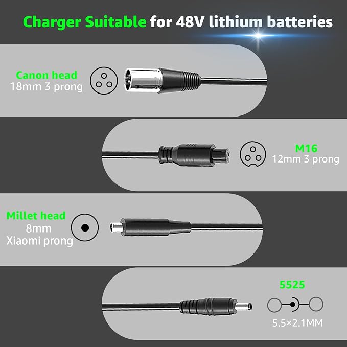 54.6V 2A Charger for 48V Lithium Battery Compatible with Battery Charger,Equipped with 4 Output Heads ﻿
