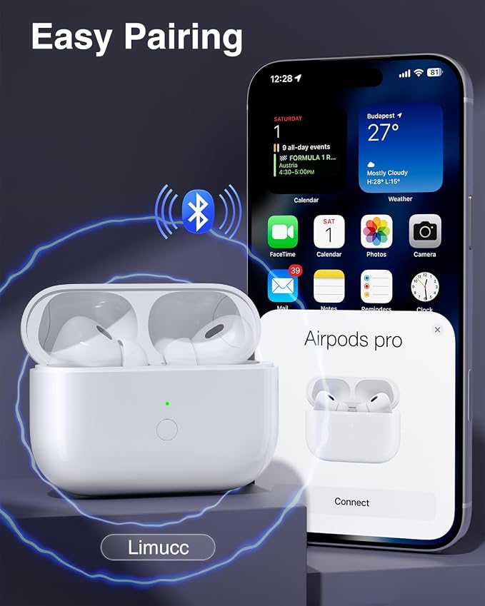 Replacement Charging Case for AirPods Pro, Wireless Charging, Fast Pairing, 660mAh Battery, Lightning Charging Port (Earbuds Not Included) (USB-C Charging Port)