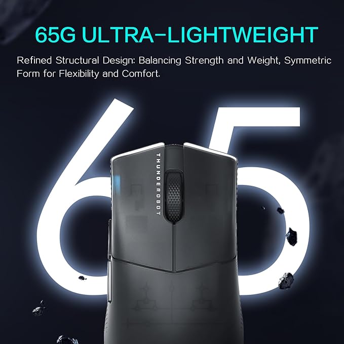 Thunderobot ML903 Wireless Gaming Mouse with RGB Charging Dock, 26K DPI, 650 IPS, 65g Ultra-Lightweight, Tri-Mode Connectivity, 70Hrs+ Battery, Ergonomic, 4K Polling Rate with Magnetic Dock