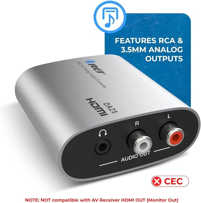 OREI HDMI eARC & ARC Audio Extractor Converter – HDMI ARC to RCA L/R Converter with 3.5mm Jack – ARC/eARC Audio Converter for Speaker, Headphone, Home Theater (DA25)