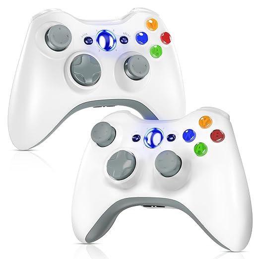 Gamrombo 2 Pack Replacement for Xbox 360 Controller, Wireless Controllers Gamepad Upgraded Joystick Compatible with 360 & Slim, Windows 11/10/8/7 PC Controller with Dual Shock, 2.5mm Audio Jack(White)