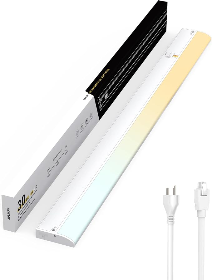 Under Cabinet Lighting Hardwired & Plug-in, 30 inch 3CCT Dimmable, Linkable Under Counter Lights for Kitchen,with Power Cord and Linked Cord, CRI 97, 120V,20W,1700Lm, White