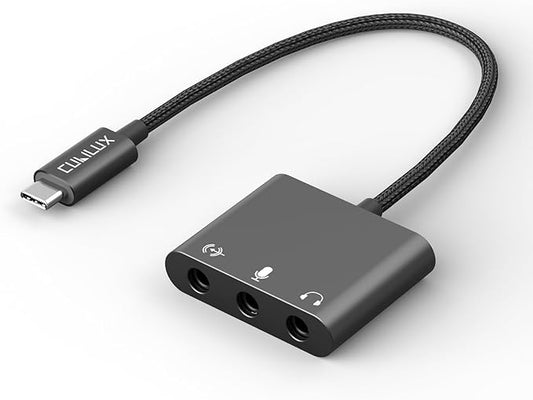 Cubilux USB C to 3.5mm Adapter for Live Streaming/Recording, USB C to TRRS Microphone Splitter for Laptop, Recording Adapter with Line-in & Mic-in & 3.5 Headphone Out-Suitable for Laptop/PC