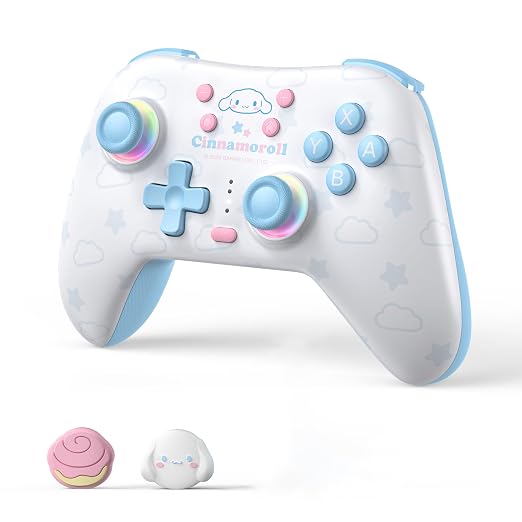 Kuitmor Cinnamoroll Switch Pro Controller, Cute Hall Effect Wireless Gamepad No Drift for Switch 2/Switch/OLED/Lite, PC/Steam, Android, iOS, Bluetooth + Wired, Turbo, Back Buttons, 6-Aixs Gyro, Wake-up, RGB (Blue, Without 2.4g Receiver)