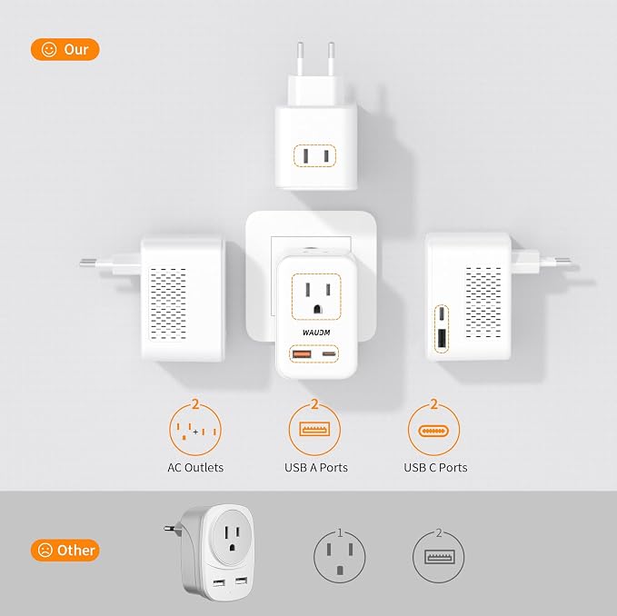International Travel Adapter Voltage Converter to Step Down 230V to 120V for Hair straighteners, laptops, Cell Phones, Power converters from USA to UK, Europe, Australia Over 200