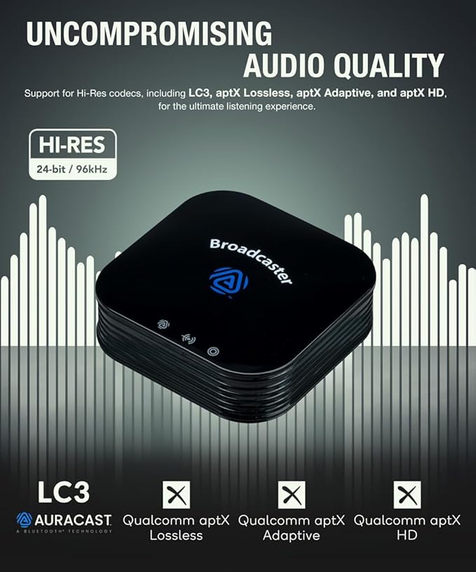 BA210 v2 Auracast Bluetooth Transmitter, LC3, AptX Lossless, AptX HD, Optical & 3.5mm Inputs, Compatible with Galaxy Buds 2 Pro, Buds 3, JY300 JM320, Hearing Aids and Bluetooth Headphones