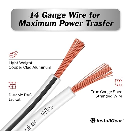 InstallGear 14 Gauge AWG Speaker Wire Cable - 30ft White, Outdoor & Automotive/Marine