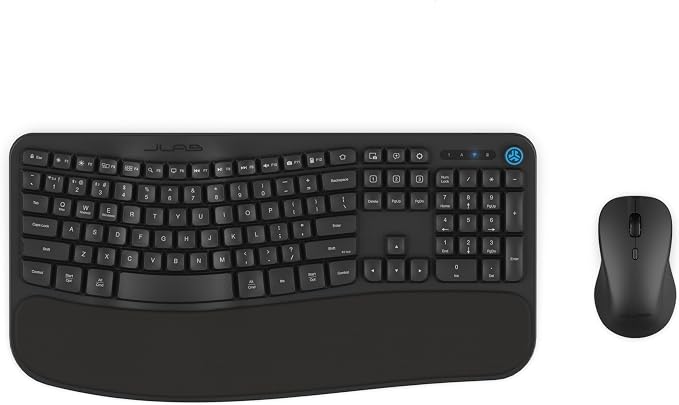 JLab Flow Keyboard and Mouse Bundle, Wireless Bluetooth or USB-C, AI Button, smart Media knob, ambidextrous Mouse, Black
