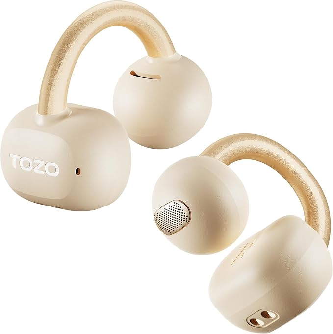 TOZO OpenEarRing True Open Ear Earbuds, Lightweight Comfort Open Ear Clip Wireless Earbuds, 40H Play Bluetooth 5.4 Headphones with Smart Digital Display Design Fit Sports Running, Workout Yellow