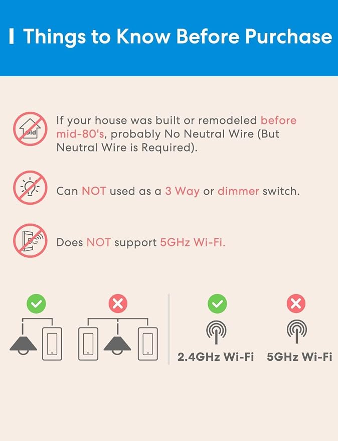 meross Smart Light Switch Supports Apple HomeKit, Siri, Alexa, Google Assistant & SmartThings, 2.4GHz Wi-Fi Light Switch, Neutral Wire Required, Single Pole, Remote Control Schedule, 1 Pack