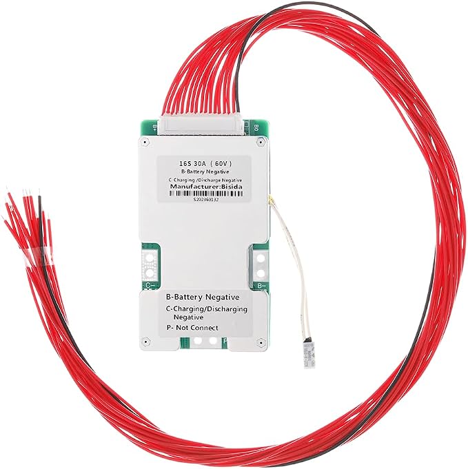 16S BMS 60V 30A Li-ion PCB Protection Board with Balance Wire and NTC,Ten Functional protections, Common Port, for Solar Energy Storage, Balance Car Lithium-ion Battery Pack (16S 60V 30A)