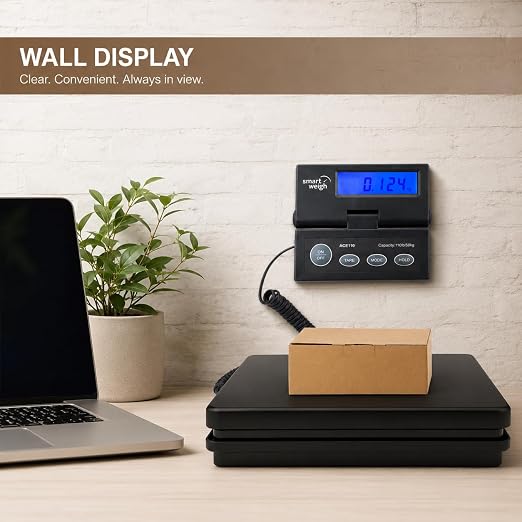 Smart Weigh Digital Postal Shipping Scale, 110lb/50kg to 0.1oz/2g Precision, Hold Function, Separate Wall-Mount Screen, AC Adapter & Batteries Included