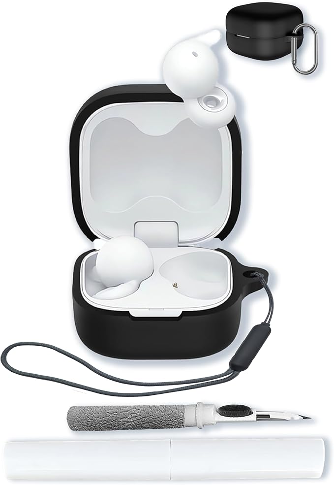 Case for Sony LinkBuds Open Truly Wireless Earbud Headphones（Model Number：WFL910B.UC）,Soft Protective,Shockproof, BOVUGAC Silicone Case Cover with Keychain & Cleaning Kit & Lanyard-Black