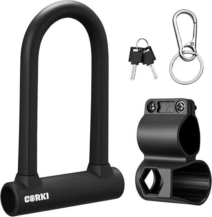Corki Bike Lock Heavy Duty Anti Theft with Keys Bicycle U Lock | Hardened Steel, Soft Silicone Outside, Mounting Bracket Included, 17mm Shackle, For Ebike Electric Scooter Motorcycles