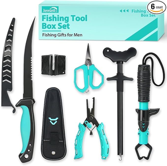Jenseits Fishing Tool Kit, Fish Gripper, Fishing Pliers, Digital Fish Scale, Fillet Knife, Hook Remover & Fishing Accessories Set, Freshwater Saltwater Fishing Gear, Fishing Gifts for Men Angler