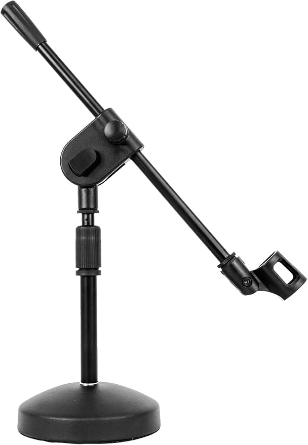 Rockville RDMS70 Desktop Microphone Stand with Boom Arm, Steel Round Base, Adjustable Height, Low Profile, Scratch-Resistant Finish, Anti-Slip Base, for Podcasting and Streaming