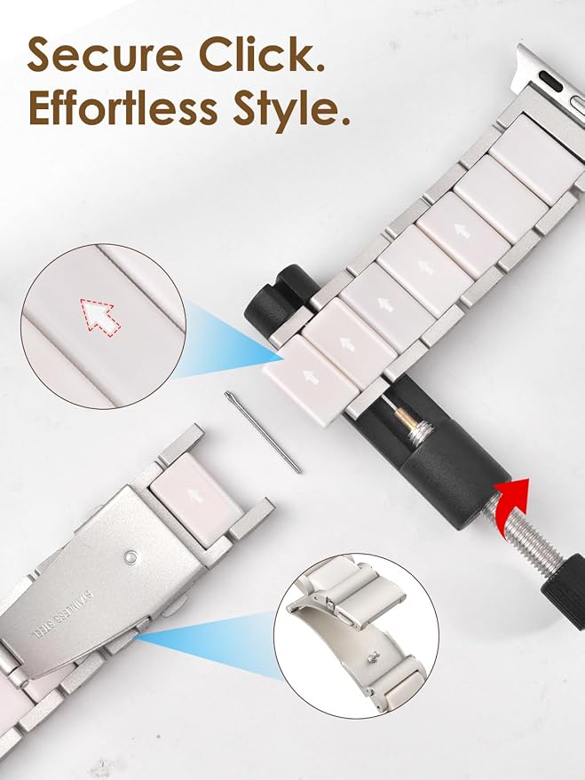 V.R.HOPE Apple Watch Band for Women 38mm 40mm 41mm 42mm Fashion Rose Gold Stainless Steel Metal Strap with Resin Inlay, Fashion Bracelet Compatible with iWatch Series11/10/9/8/7/6/5/4/3/2/1/SE （Starlight+Starlight)