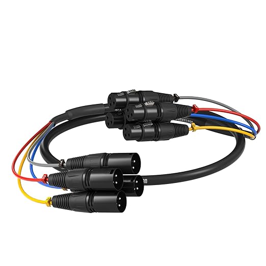 Phenyx Pro 3 Ft XLR Snake Cable, Color-Coded Patch Cable Wire, 4-Channel Male to Female, OFC Copper, XLR Splitter Balanced Microphone Cord for Mixer, IEM, Mic System