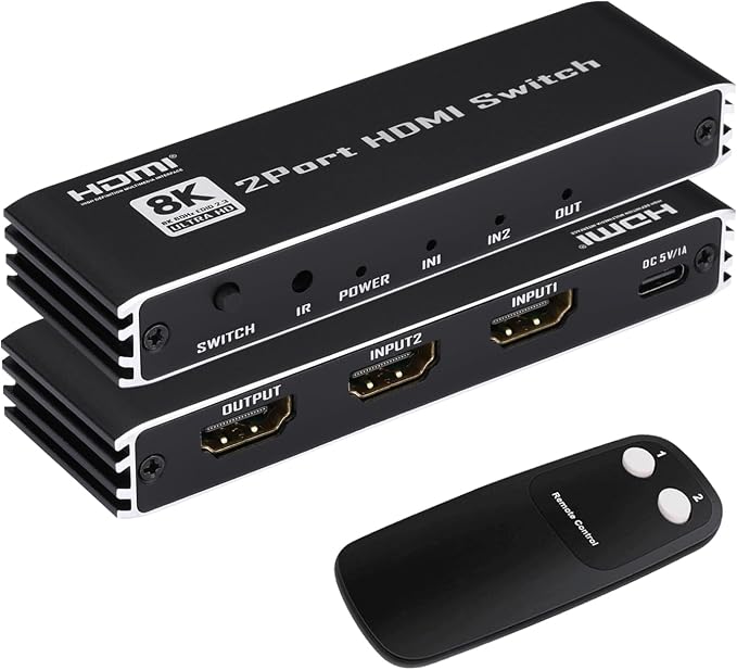 Enbuer 8K HDMI 2.1 Switch, HDMI 2.1 Switcher 2 in 1 Out, Supports 8K@60Hz, 4K@144Hz, 4K@120Hz, 1080P@240Hz, HDCP 2.3, HDR, 3D, Dolby Compatible with PS5 Xbox Blu-Ray Player etc