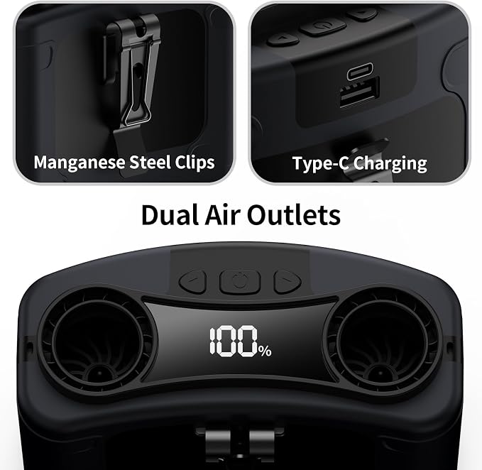 Socool 20000mAh Portable Waist Fan Clip on Wearable Belt Personal Fans Rechargeable Battery Operated, 40H Cooling Fan with 10 Speeds & Dual Motors, Neck Fans Hanging Hands-Free for Outdoor Travel