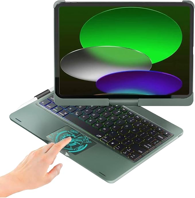 BABG for iPad 10th 11th (A16) Case with Keyboard&iPad Air 11(M4,M3,M2),360°Swivel,7 Use Modes,Rainbow Backlight Keyboard for iPad Pro 11(1st/2nd/3rd/4th Gen)&iPad Air 5th/Air 4th- Green