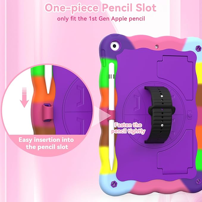 ZoneFoker Case for iPad 9th Generation Case / 8th Gen / 7th Gen 10.2 Inch 2021 2020 2019, Heavy Duty Cover with Pencil Holder [360° Rotate Strap] & Stand, Camouflage Purple