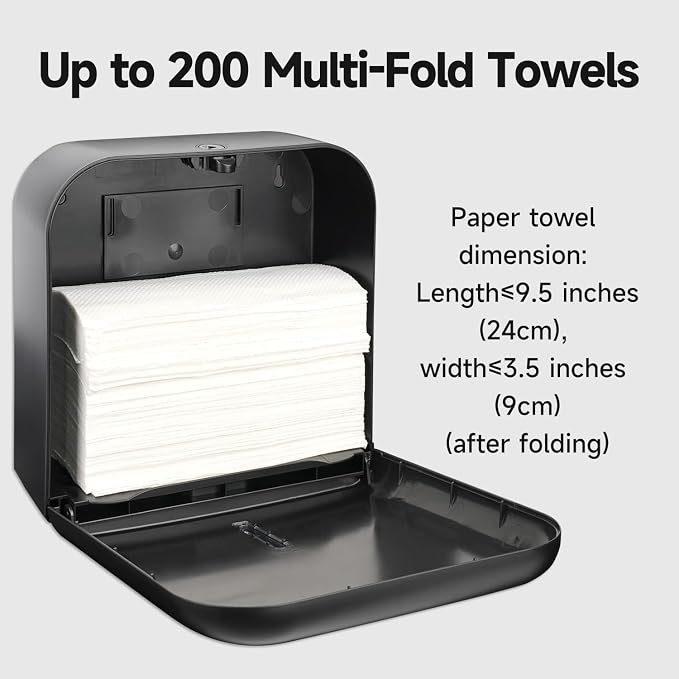 JETWELL Automatic Touch-Less Wall Mount Soap Dispenser and Multifold Paper Towel Dispenser Black