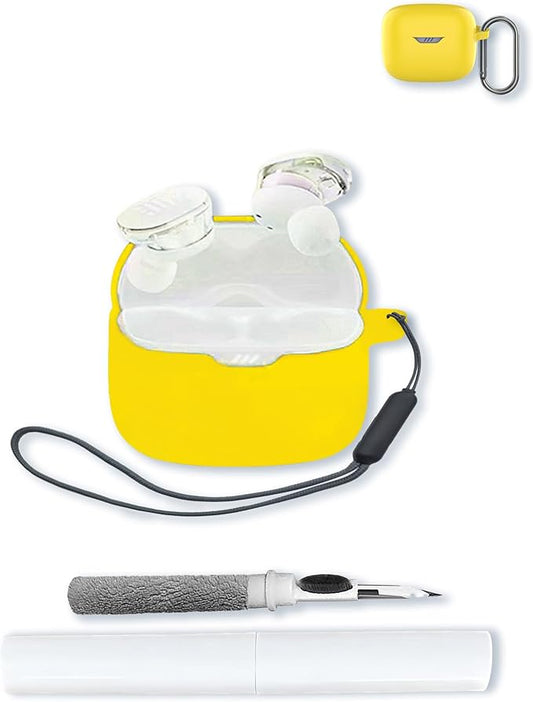 Case for JBL Tune Buds - True Wireless Noise Cancelling Earbuds,Soft Protective,BOVUGAC Silicone Case Cover with Keychain & Cleaning Kit & Lanyard for JBL Tune Buds Earbuds-Yellow