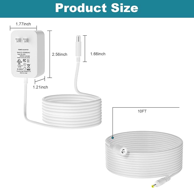12V Power Cord Kit for Skylight Calendar Compatible with Skylight Calendar 15 Inch Power Adapter Charger