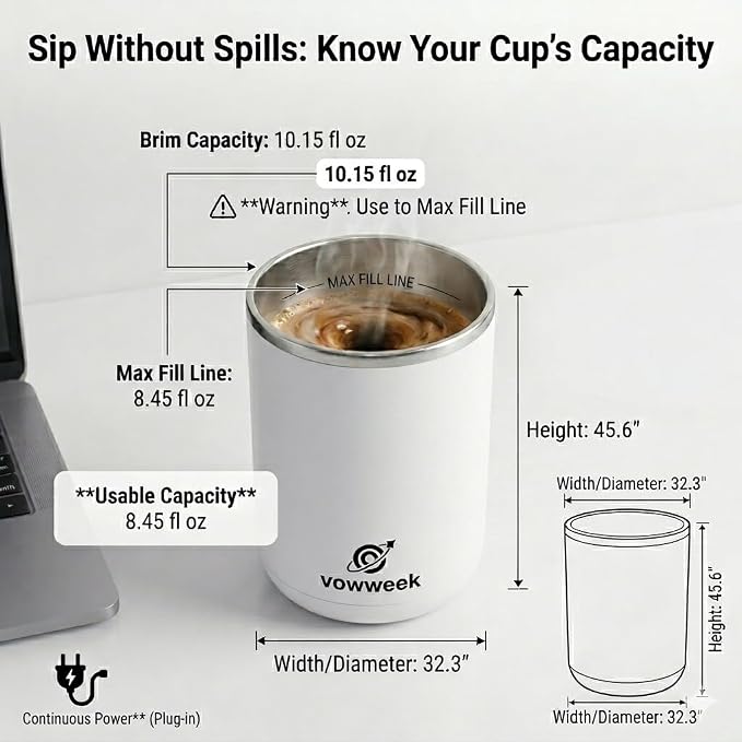 Self Heated Stirring Mugs Set of 2, 10oz Coffee Cups Warmer, Green & Brown | 304 stainless steel interior. Includes 3 heat settings, 8H auto shut-off, plug-in base for home office desk