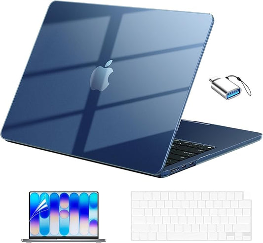 EooCoo for MacBook Neo Case 13 inch 2026 Model A3404 with A18 Pro Chip, Scratch Resistant Protective Hard Shell Case & Keyboard Cover & Screen Film & Type C, Crystal Indigo