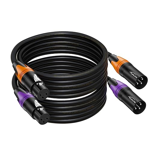 25ft XLR Microphone Cable 2Pack - Gold-Plated 3-Pin Male to Female, Compatible with Microphones, Speaker Systems, Stage Lighting and More