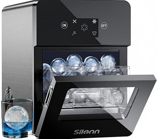 Silonn 2.4″ Sphere Ice Maker, Clear Ice Ball Maker with Slow-Melting, 3 pcs in 40 Mins, 100 pcs/Day, Crystal Sphere & Rapid Sphere Technology, Self-Cleaning Ice Maker Countertop Ideal for Whiskey