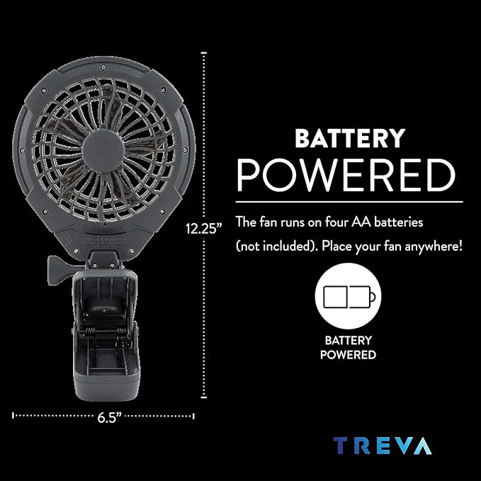 O2COOL Treva 2 Pack 5 Inch Two Speed Battery & USB Powered Clip On Fan - Slim and Portable Cooling Travel Fan with USB - Gray