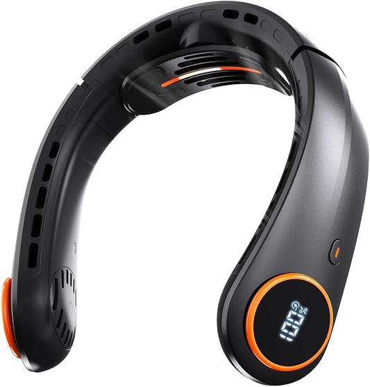 Portable Neck Fan, 5000mAh Bladeless Fan with 3 Built-in Fans, Instant Cooling 360° Surround Airflow & LED Display, Wearable Personal Fan for Outdoor, Travel, Gifts for Women Men (Black)