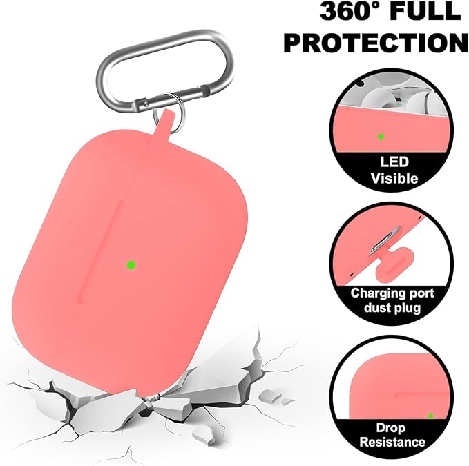 for AirPods Pro 2 Case with Cleaner Kit, Compatible with Airpods Pro 2nd/1st Generation Case (USB-C Cable) with Keychain for Women and Men,Coralline