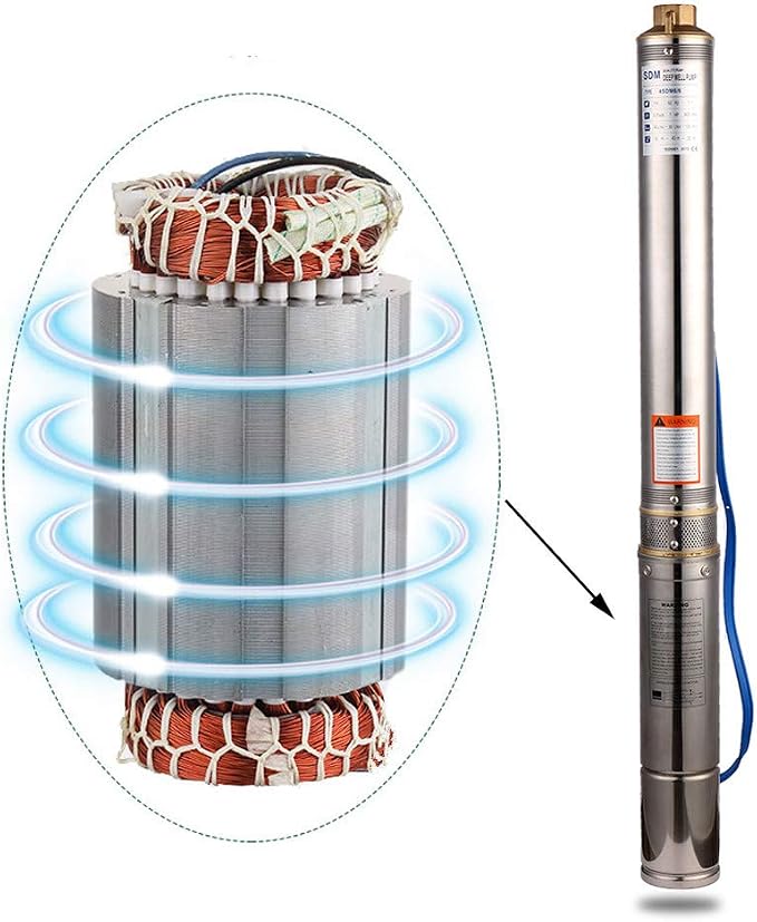 1/2HP Stainless Steel 2" OD Pipe Submersible Bore Pump 1/2 inch Outlet Water Pump 220-240V, 60Hz, Deep Well Pump Screw Submersible Water Pump for Industrial and Home Use
